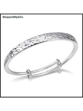 Hammered Silver Cuff Bracelet Adjustable Bangle Boho Chic Women's Jewelry Gift